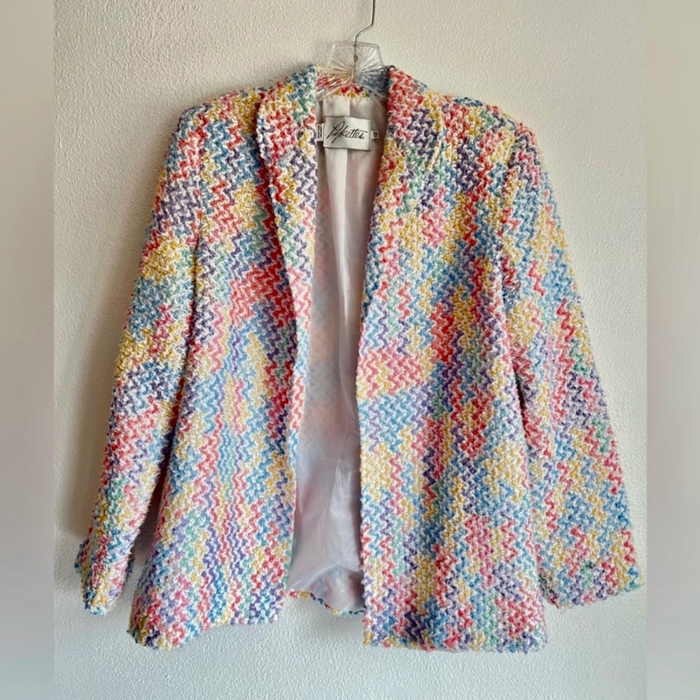 Pykettes Vintage 90s Career Soft Long‎ Sleeve Pastel Soft Open Front Blazer 12
